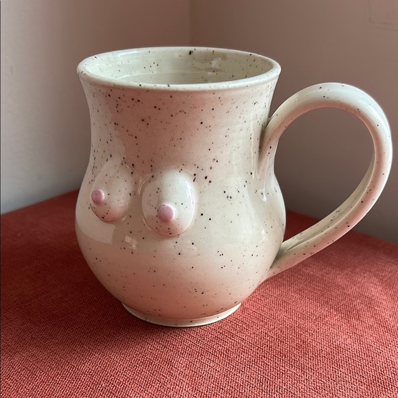 Cream and Pink Handcrafted Ceramic Mug with Rustic Charm - Picture 1 of 10